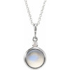 Platinum 8 mm Natural Rainbow Moonstone & .03 CT Natural Diamond Cabochon 16-18" Necklace 
