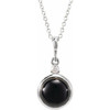 14K White 8 mm Natural Black Onyx & .03 CT Natural Diamond Cabochon 16-18" Necklace 