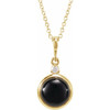 14K Yellow 6 mm Natural Black Onyx & .03 CT Natural Diamond Cabochon 16-18" Necklace 