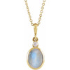 14K Yellow 6 mm Natural Rainbow Moonstone & .03 CT Natural Diamond Cabochon 16-18" Necklace 