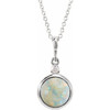 14K White 8 mm Natural White Opal & .03 CT Natural Diamond Cabochon 16-18" Necklace 