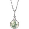 Sterling Silver Natural Moss Agate & Natural Diamond Necklace 0.03 CTW, 8mm, 16-18 Inch - $418