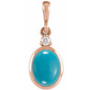 14 Karat Rose Gold 12x10 mm Natural Turquoise & .03 CT Natural Diamond Cabochon Pendant