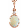 14K Rose 12x10 mm Natural White Opal & .03 CT Natural Diamond Cabochon Pendant