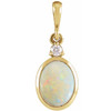 14K Yellow 12x10 mm Natural White Opal & .03 CT Natural Diamond Cabochon Pendant