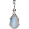 Platinum 5x3 mm Natural Rainbow Moonstone & .02 CT Natural Diamond Cabochon Pendant
