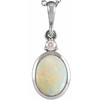 Platinum 9x7 mm Natural White Opal & .03 CT Natural Diamond Cabochon Pendant