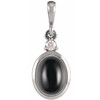 Sterling Silver 9x7 mm Natural Black Onyx & .03 CT Natural Diamond Cabochon Pendant