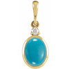 14K Yellow 9x7 mm Natural Turquoise & .03 CT Natural Diamond Cabochon Pendant