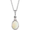 14K White 5x3 mm Natural White Opal & .03 CT Natural Diamond 16-18" Necklace 