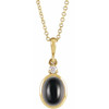 14K Yellow 5x3 mm Natural Black Onyx & .03 CT Natural Diamond 16-18" Necklace 