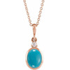 14K Rose 5x3 mm Natural Turquoise & .03 CT Natural Diamond 16-18" Necklace 