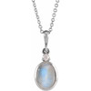 Sterling Silver 5x3 mm Natural Rainbow Moonstone & .03 CT Natural Diamond 16-18" Necklace 