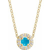 14K Yellow Cabochon Natural Turquoise & .05 CTW Natural Diamond Halo-Style 16-18" Necklace