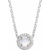 14K White Cabochon Natural Rainbow Moonstone & .05 CTW Natural Diamond Halo-Style 16-18" Necklace