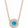 14K Rose Cabochon Natural Turquoise & .05 CTW Natural Diamond Halo-Style 16-18" Necklace