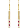 14K Yellow Natural Ruby & .08 CTW Natural Diamond Bar Earrings