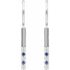 14K White Natural Blue Sapphire & .08 CTW Natural Diamond Bar Earrings