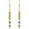 14K Yellow Natural Emerald & .08 CTW Natural Diamond Bar Earrings