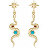 14K Yellow Natural Turquoise & Natural Ruby Snake Earrings