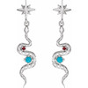 Platinum Natural Turquoise & Natural Ruby Snake Earrings