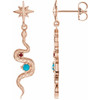 14K Rose Natural Turquoise & Natural Ruby Snake Earrings