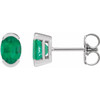 Sterling Silver 6x4 mm Lab-Grown Emerald Stud Earrings