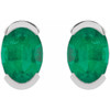 Sterling Silver 6x4 mm Lab-Grown Emerald Stud Earrings