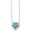 Sterling Silver Natural London Blue Topaz & 1/8 CTW Natural Diamond French-Set Halo-Style 16" Necklace 