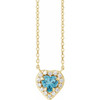 14K Yellow Natural London Blue Topaz & 1/8 CTW Natural Diamond French-Set Halo-Style 18" Necklace 
