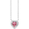 Platinum Natural Pink Tourmaline & 1/8 CTW Natural Diamond French-Set Halo-Style 18" Necklace 