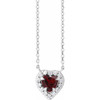14K White Natural Mozambique Garnet & 1/8 CTW Natural Diamond French-Set Halo-Style 16" Necklace 