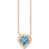 14K Rose Natural London Blue Topaz & 1/8 CTW Natural Diamond French-Set Halo-Style 18" Necklace 