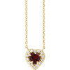 14K Yellow Natural Mozambique Garnet & 1/8 CTW Natural Diamond French-Set Halo-Style 18" Necklace 
