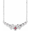 Platinum Natural Pink Tourmaline Floral 18" Necklace 