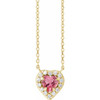 14K Yellow Natural Pink Tourmaline & 1/8 CTW Natural Diamond French-Set Halo-Style 18" Necklace 