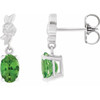 14K White 6x4 mm Natural Green Tourmaline Floral Earrings