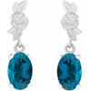 Platinum 6x4 mm Natural London Blue Topaz Floral Earrings