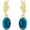 14K Yellow 8x6 mm Natural London Blue Topaz Floral Earrings