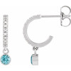 14K White Natural Blue Zircon & .08 Natural Diamond Hoop Earrings