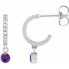 14 Karat White Gold Natural Amethyst & .08 Natural Diamond Hoop Earrings