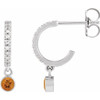 14K White Natural Citrine & .08 Natural Diamond Hoop Earrings