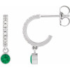 14K White Natural Emerald & .08 Natural Diamond Hoop Earrings
