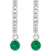 14K White Natural Emerald & .08 Natural Diamond Hoop Earrings