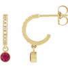 14 Karat Yellow Gold Lab-Grown Ruby & .08 Natural Diamond Hoop Earrings