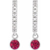 14K White Natural Ruby & .08 Natural Diamond Hoop Earrings