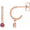 14K Rose Natural Pink Tourmaline & .08 Natural Diamond Hoop Earrings