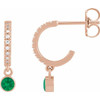 14K Rose Natural Emerald & .08 Natural Diamond Hoop Earrings