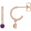 14K Rose Natural Amethyst & .08 Natural Diamond Hoop Earrings