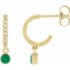 14K Yellow Lab-Grown Emerald & .08 Natural Diamond Hoop Earrings